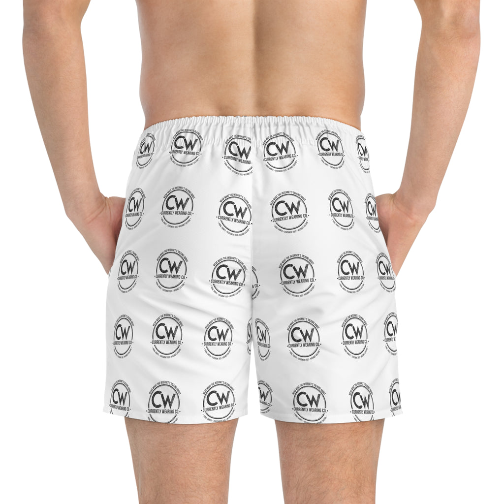 Currently Wearing Co. Logo Swim Shorts – Internet-Core Edition, Casual Swim Trunks - Stylish Beachwear with Logo Print