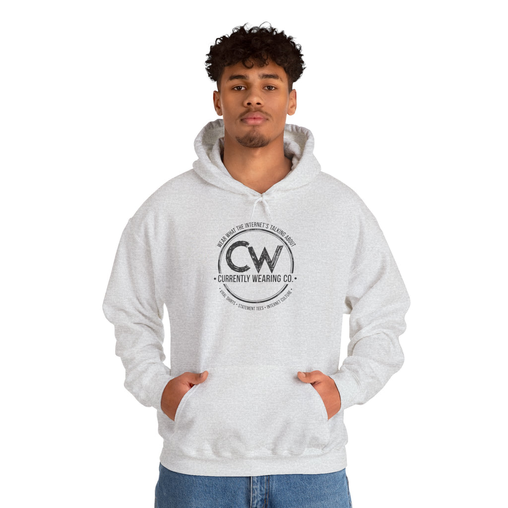 Currently Wearing Co Signature Logo Hoodie - Wear What the Internet's Talking About Hoodie - CW Brand Streetwear Hoodie - Internet Culture Sweatshirt, Cozy Unisex Hoodie for Everyday Wear, Gift for Her, Birthday Present, Casual Style, Fashionable Layering