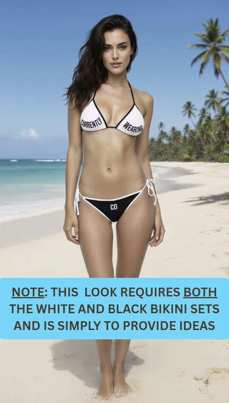 Currently Wearing Co Logo Bikini - Statement Swimwear - Black/White or White/Black Bikini Set - Beach Fashion Swimsuit Text-Graphic Women's Bikini Swimsuit - Summer Ready Swimwear