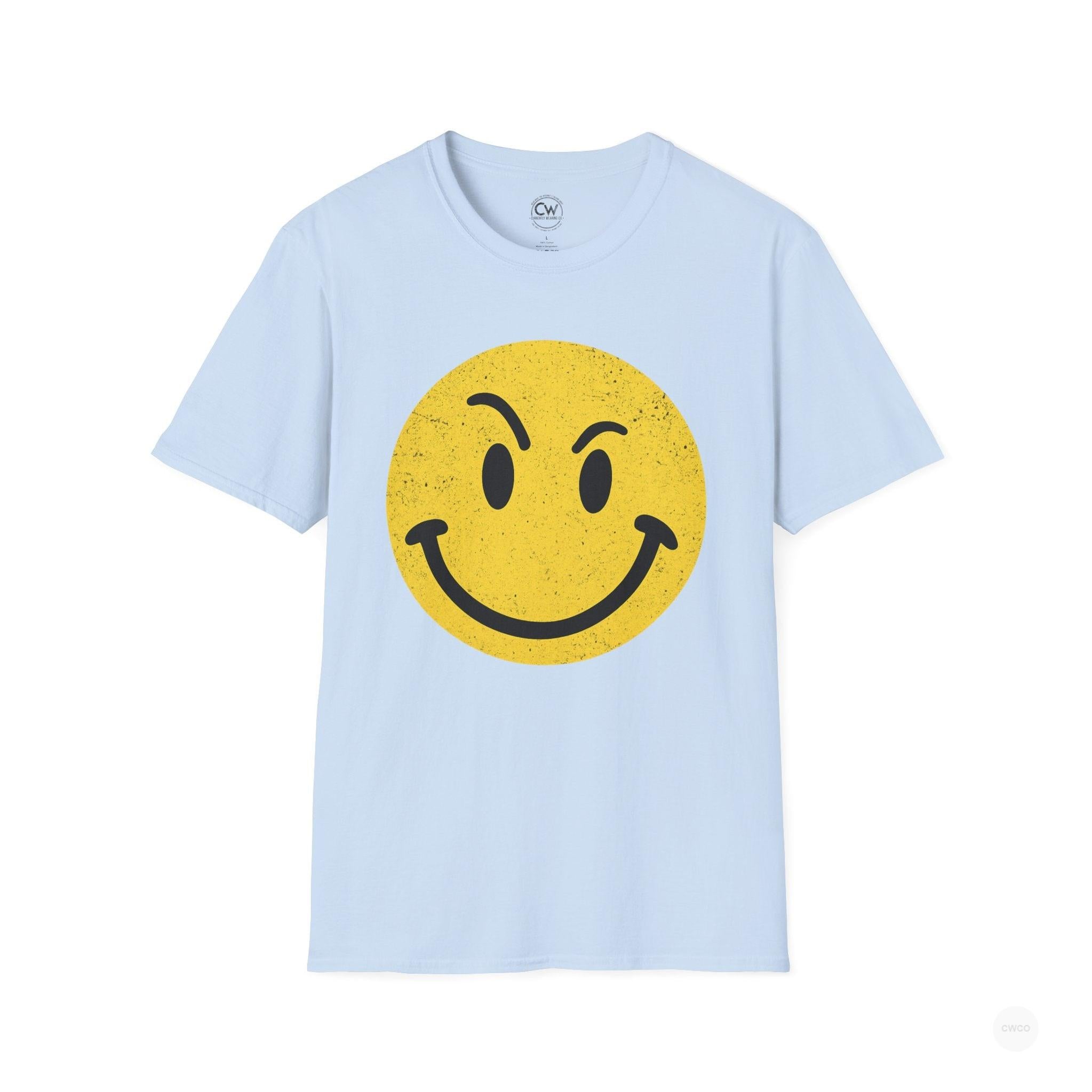 Evil Smiley Face Tee - Mischievous Devil Emoji Graphic Shirt, Unisex Softstyle T-Shirt