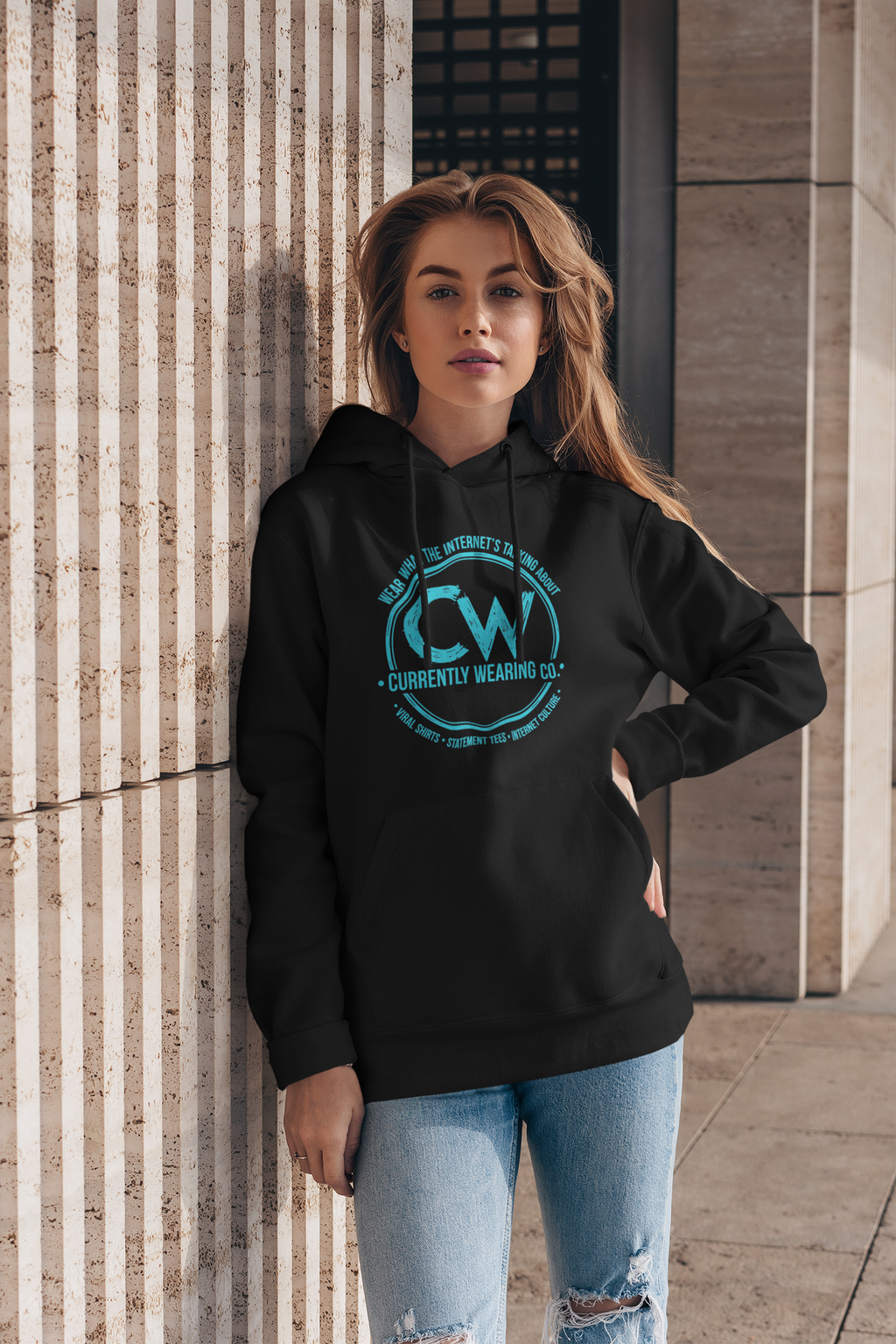 Currently Wearing Co. Neon Blue Logo Hoodie - Unisex Heavy Blend Hoodie | Cozy & Stylish Sweatshirt for Everyday Comfort