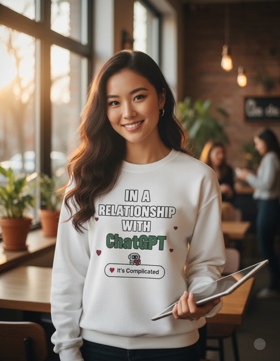 In a Relationship with ChatGPT - It's Complicated Funny, Viral Humor Sweatshirt, Gift for Tech Lovers, Cozy Crewneck, Humor Apparel, Cute Relationship Sweatshirt, Valentine's Gift
