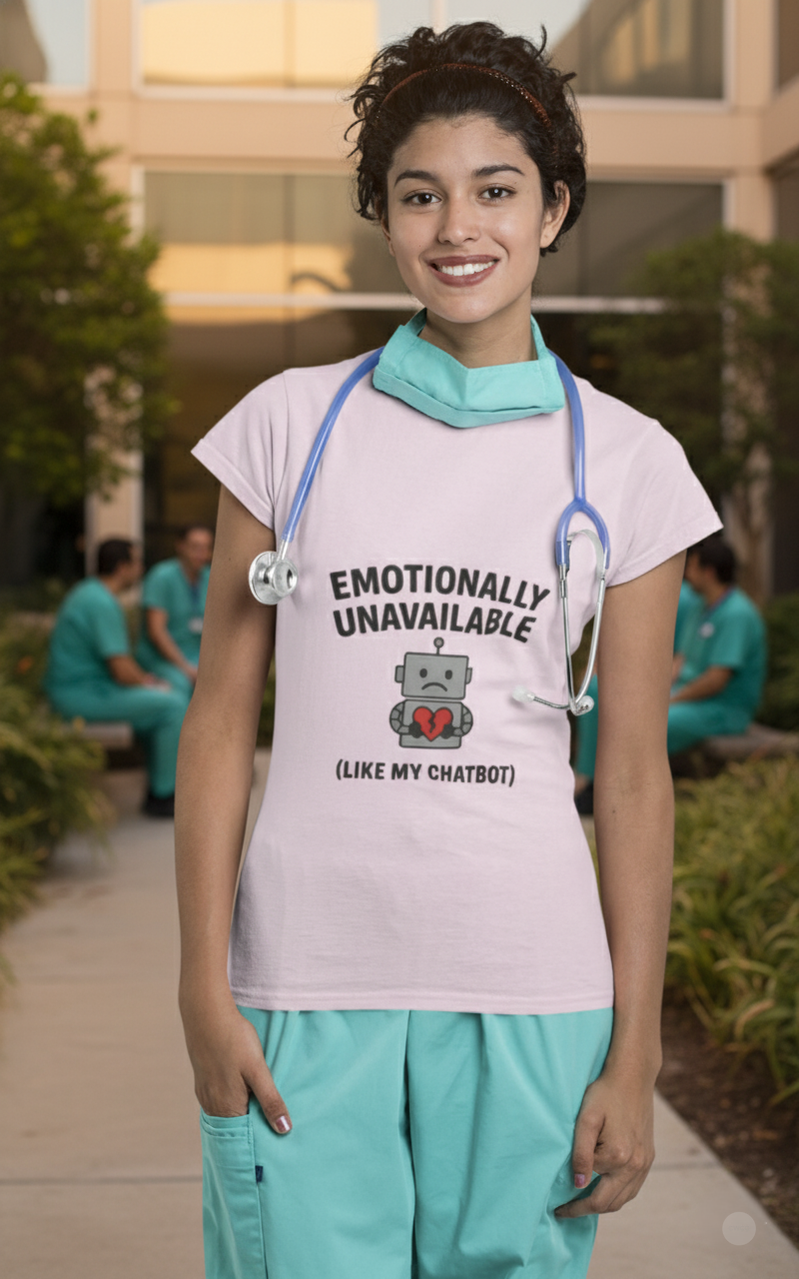 Emotionally Unavailable Like My ChatBot Shirt - Funny AI Humor Tee - Tech Relationship Shirt - Chatbot Joke T-Shirt for Chatbot Lovers, Funny Gift, Unisex Tee, Cute Humor Shirt, Tech Enthusiast Apparel