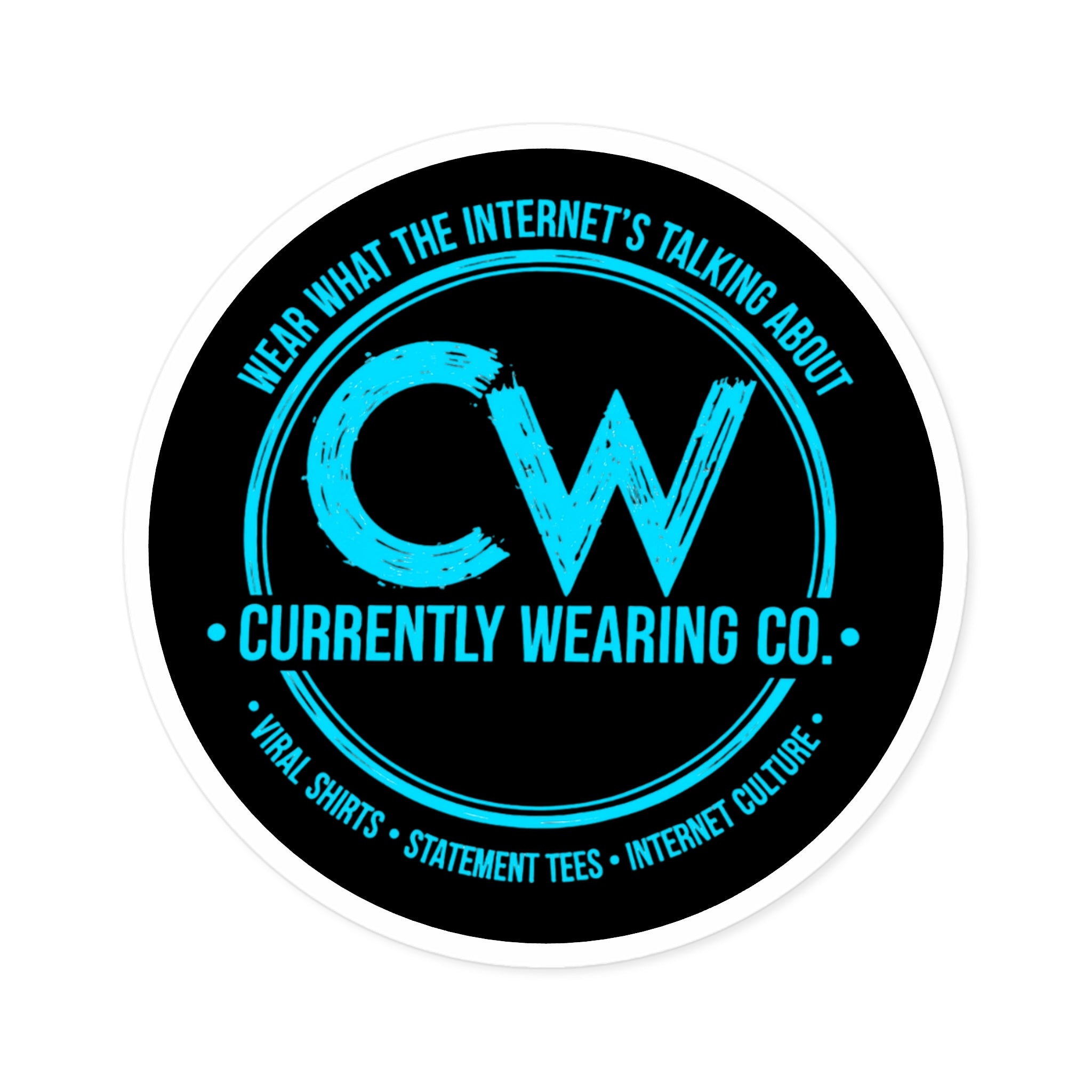 Currently Wearing Co.™ Neon Blue Logo Sticker — Signature Edition, Trendy Round Stickers - Currently Wearing Co. - Internet Culture Decor